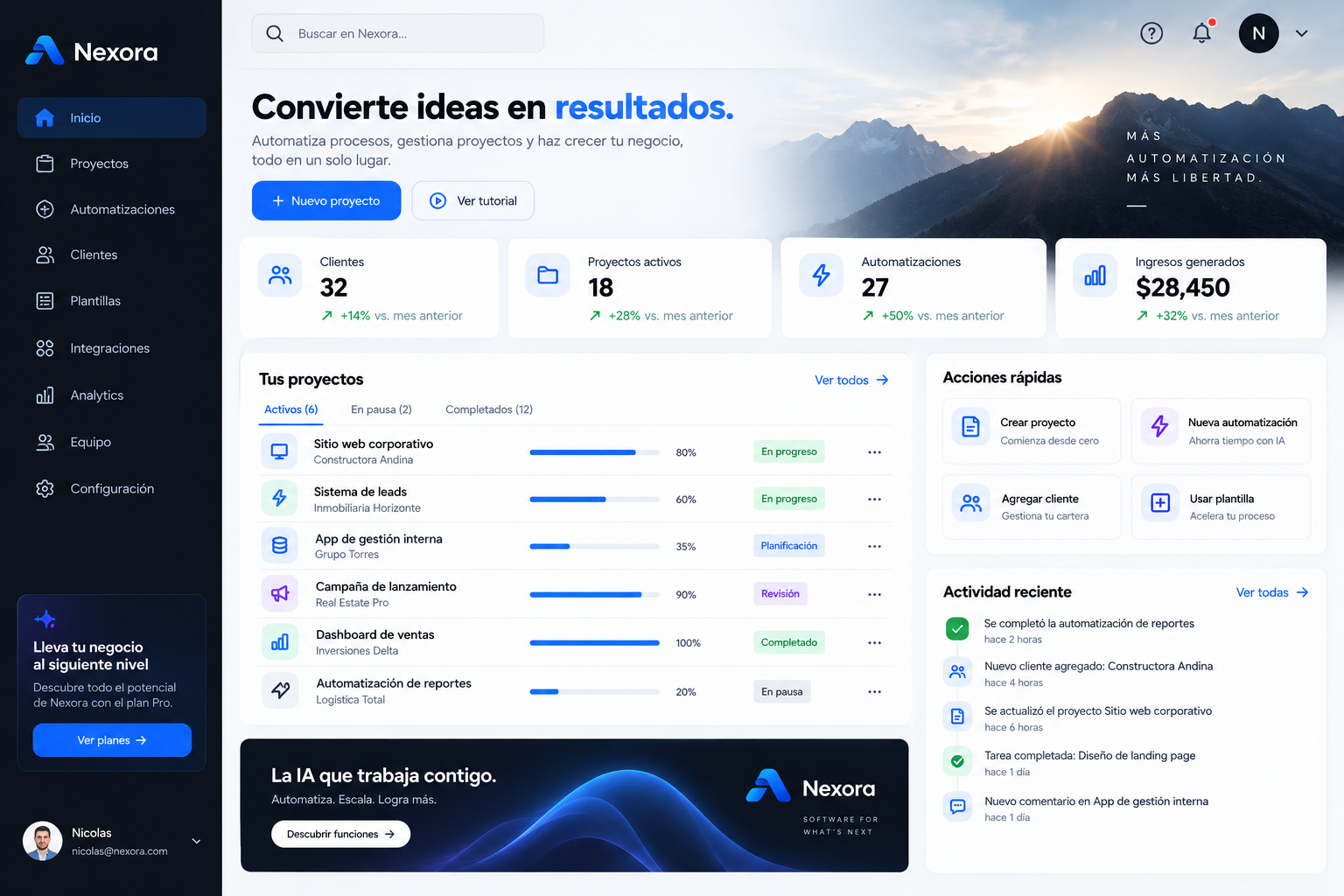 Plataforma de automatizaciones y seguimiento de proyectos